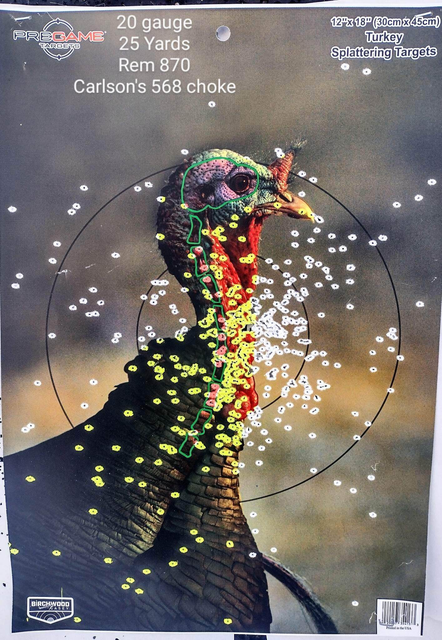 20 Gauge TSS pattern on turkey target at 25 yards